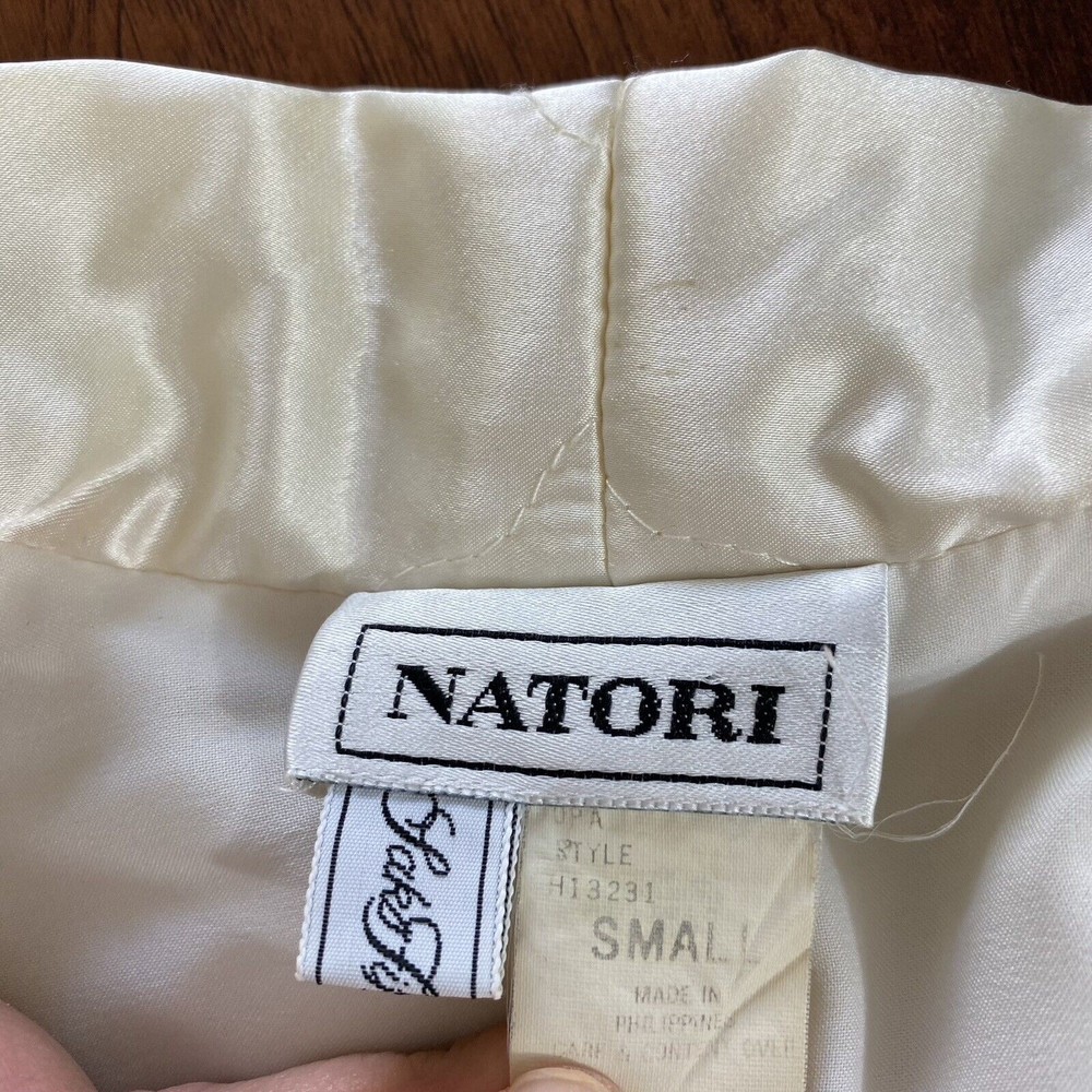 Vtg 70s Natori Womens Satin Embroidered Robe S Ivory Floral Saks 5th Ave - Picture 7 of 11
